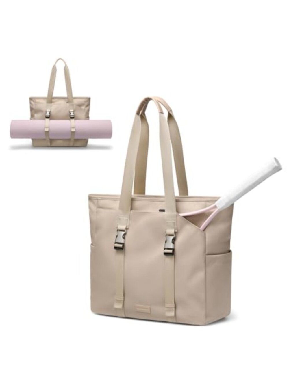 24L Tennis Tote Bag with Yoga Mat Straps Racket Holder Water-Resistant Gym Work